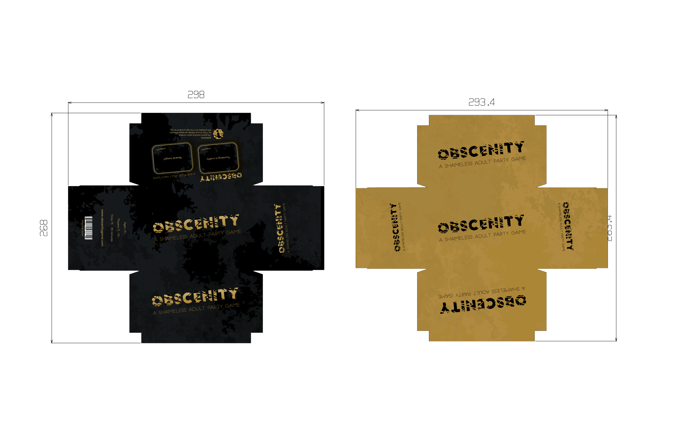 Create a vibrant, eye-catching design for Obscenity adult card game