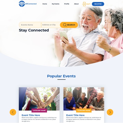 Website design for "UR Connected" that improves health outcomes and social engagement in senior citizens by providing a digital platform.