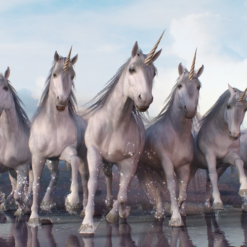 Realistic fantasy illustration: unicorns