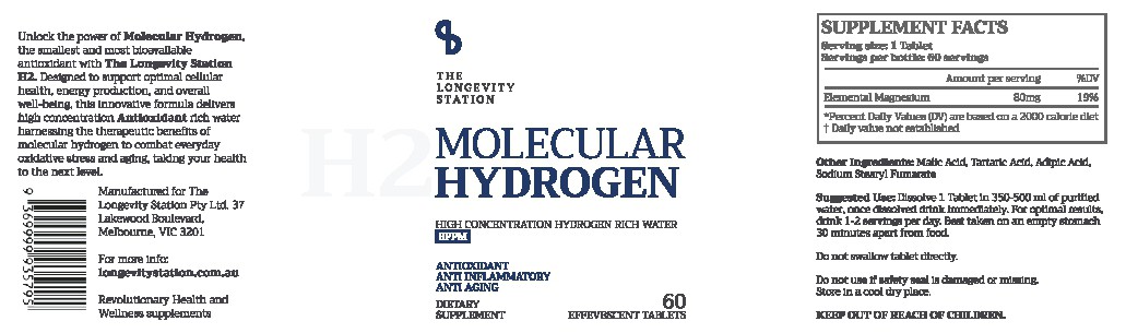 Supplement label for a health and wellness brand specfically molecular hydrogen tablets