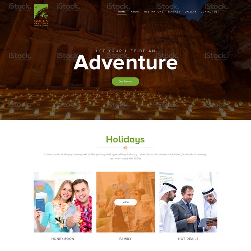 Landing page for a travel website