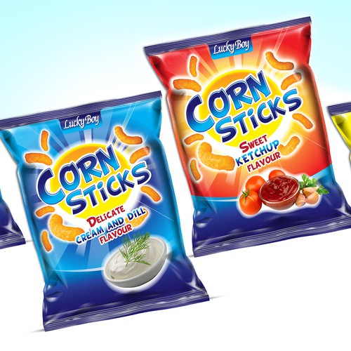 Create a lasting pack design for corn puffs