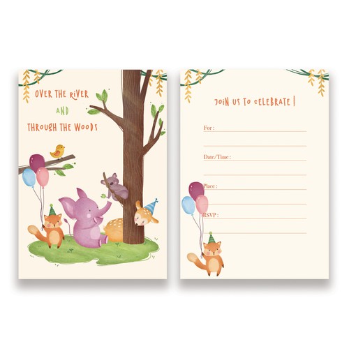 Birthday Party Invitations Entry with Kids Woodland Animal theme