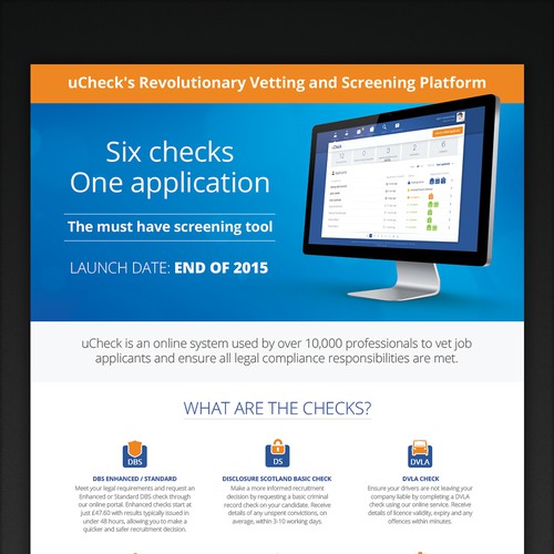 Clear, glossy & exciting PDF leaflet for uCheck's Revolutionary new HR Platform