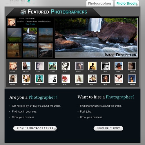 homepage design for PHOTOGRAPHY portfolio site