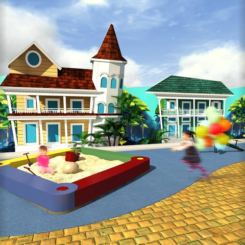 Create a whimsical mural of Key West for themed playground!