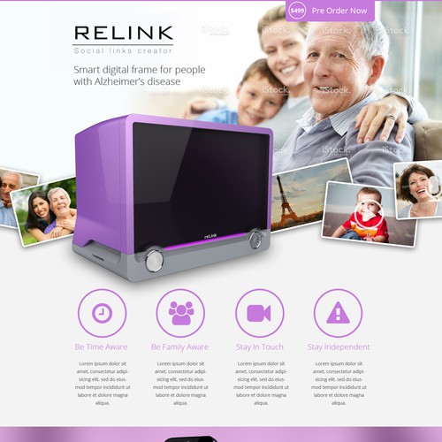 Relink landing page - smart digital frame for Alzheimer