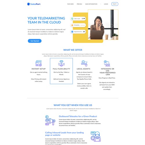 Web Page Sesign for a SaaS / Cloud / Online service.