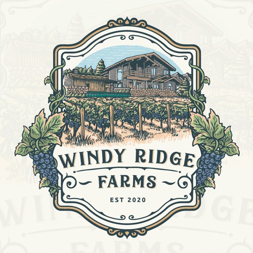 Vintage logo and label design for wine farms