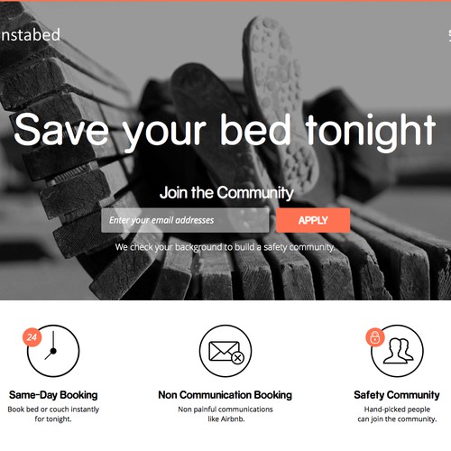 Landing page for simple, on-demand bed booking app