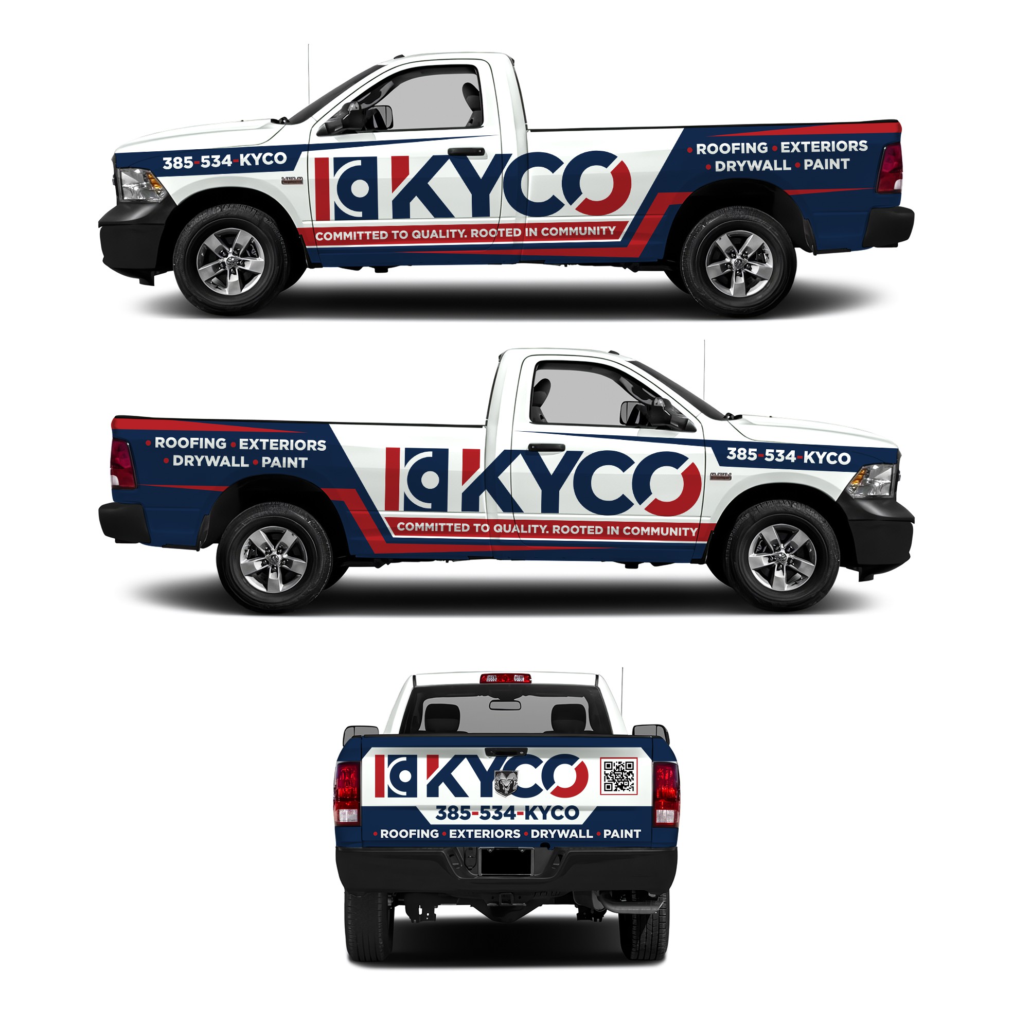 Clean and simple truck wrap design for a Roofing, Exteriors, Drywall and Paint company.