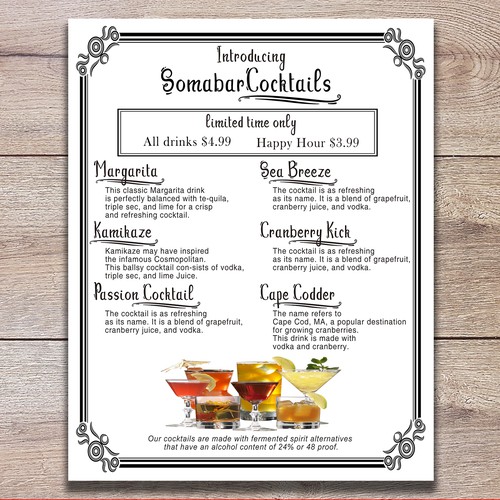 Table Menu Card for somabar cocktail