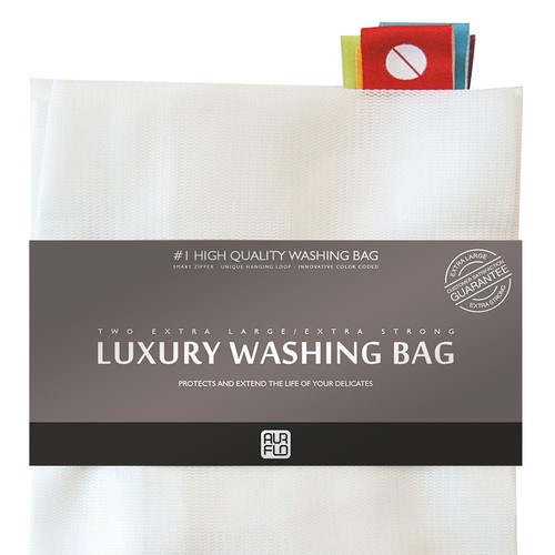 Create a simple and elegant warp band for luxury laundry bag packaging