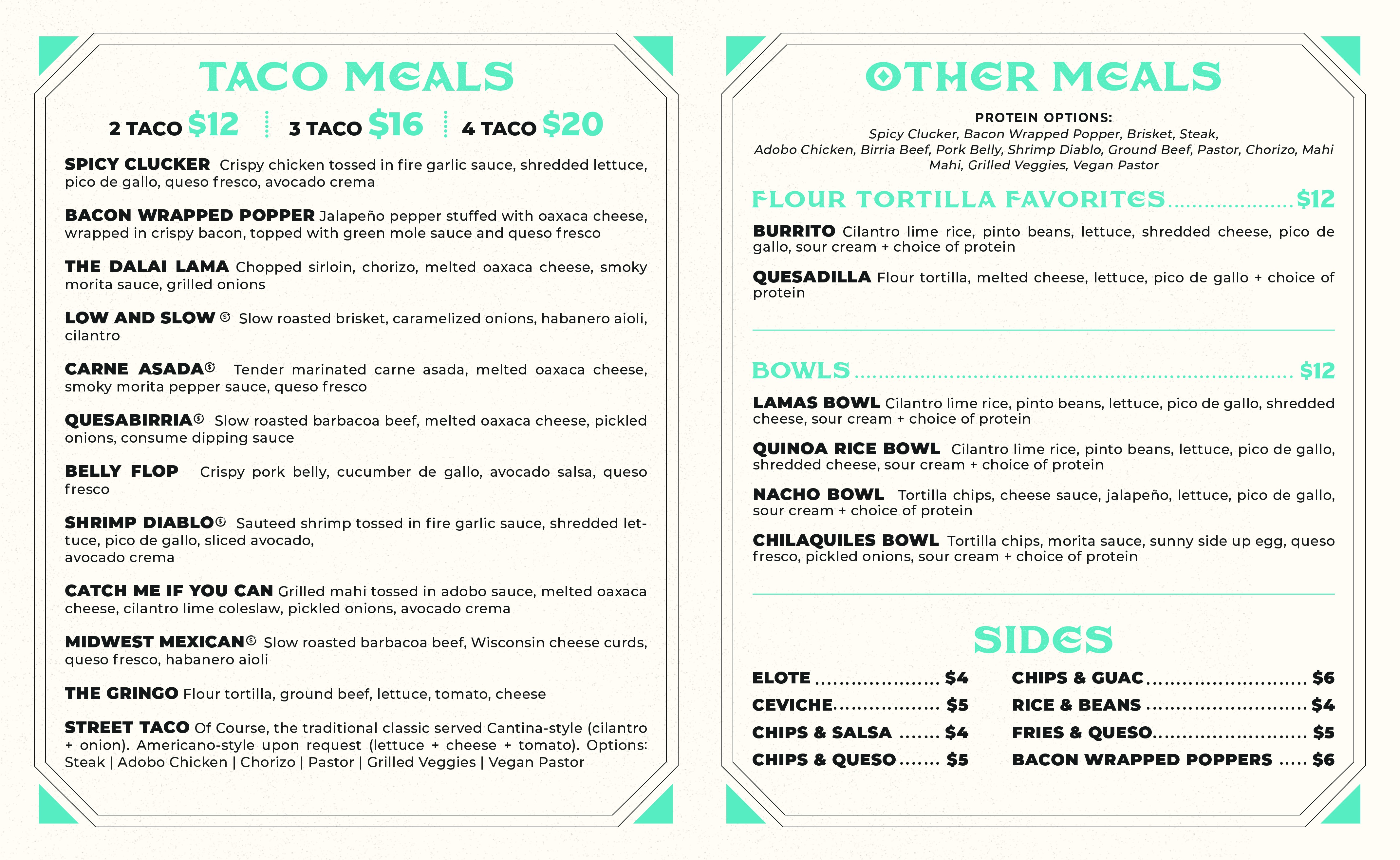 Taco Lamas Takeout Menu