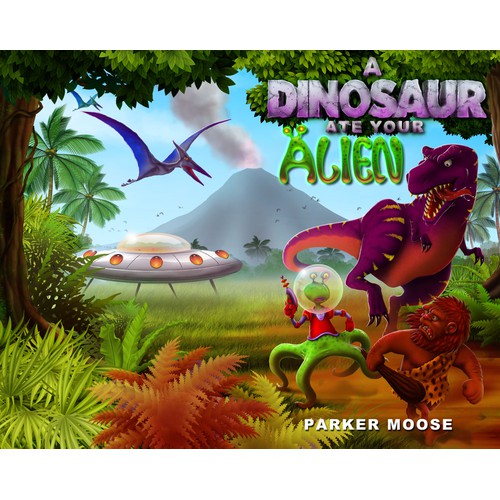 Designing a book cover for "A Dinosaur Ate Your Alien"
