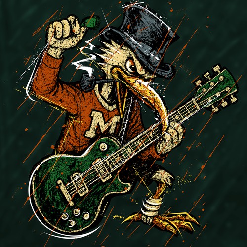Grunge Style Bird Playing guitar