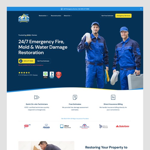 High converting landingpage concept for emergency services