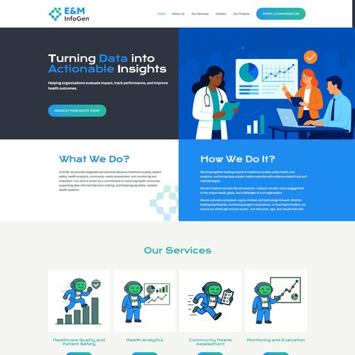 Website for E&M InfoGen – Data-Driven Healthcare Insights