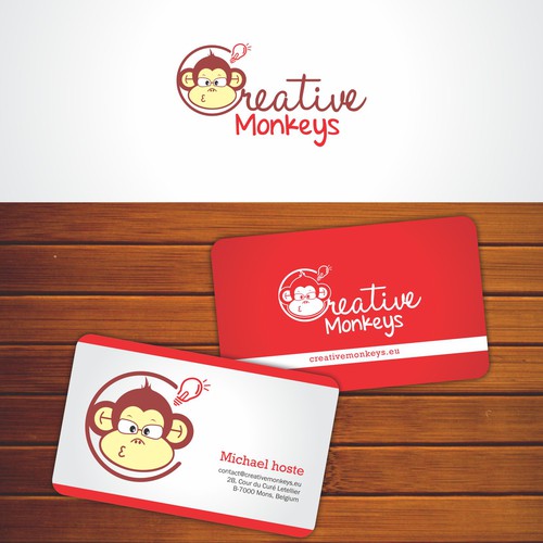 Create the next logo and business card for Creative Monkeys