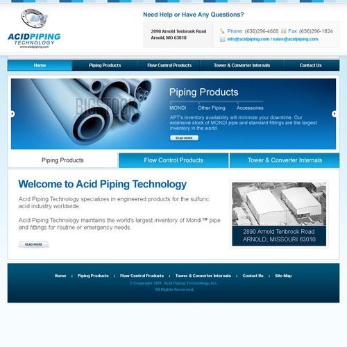 Modern Website Design for Acid Piping Technology.