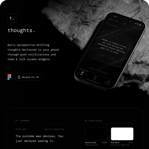 Thoughts — Dark Minimal UI for a Perspective-Shifting iOS App