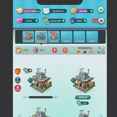 City building - idle clicker mobile game design