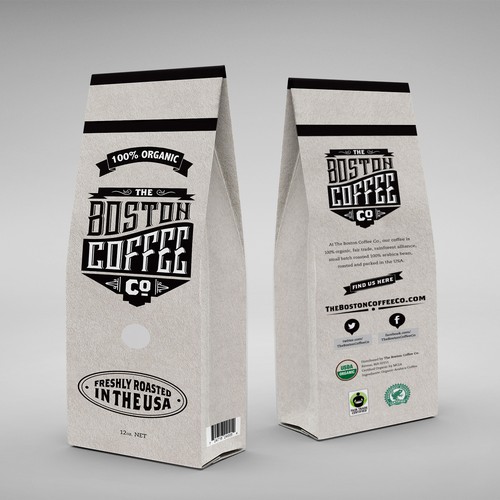 Logo and packaging concept for small batch coffee company operating out of Boston.