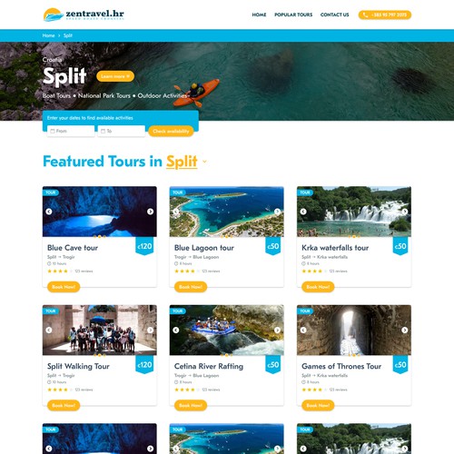 Tours Listing page -without filters- for for Zentravel -  Boats Tours & Charters