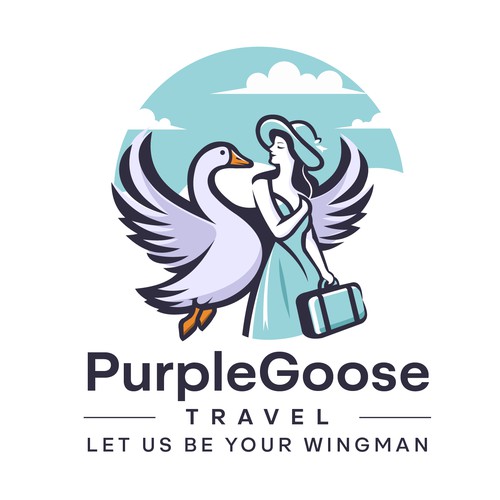 Design a logo of a purple goose as the main character of a travel agency.