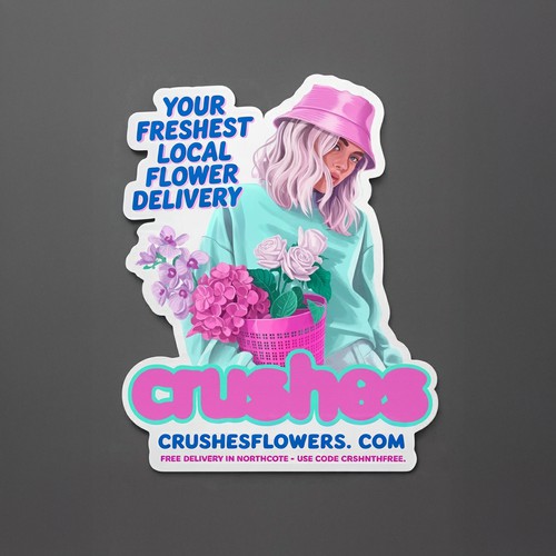 Modern Flower Delivery Sticker Design (Design Available For Sale)