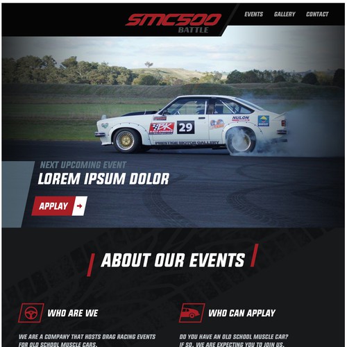 Landingpage for muscle car drag racing events