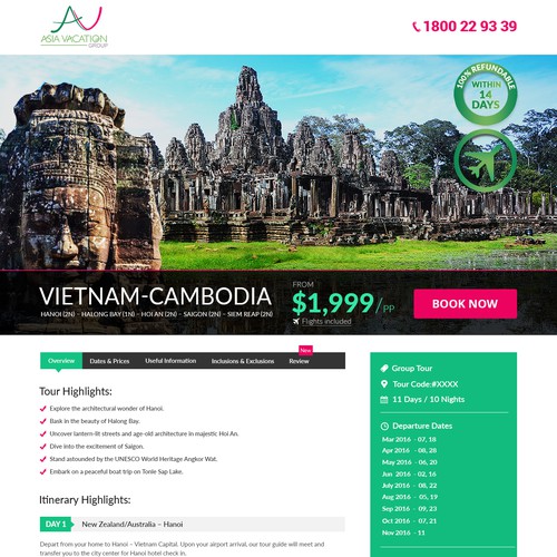 Vietnam tour promotion landing page that converts to sales