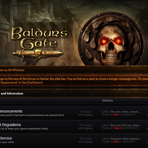 Baldur's Gate forum layout