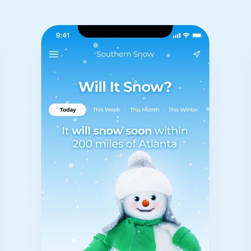 Single screen mobile app to answer the question-"Will it snow?"