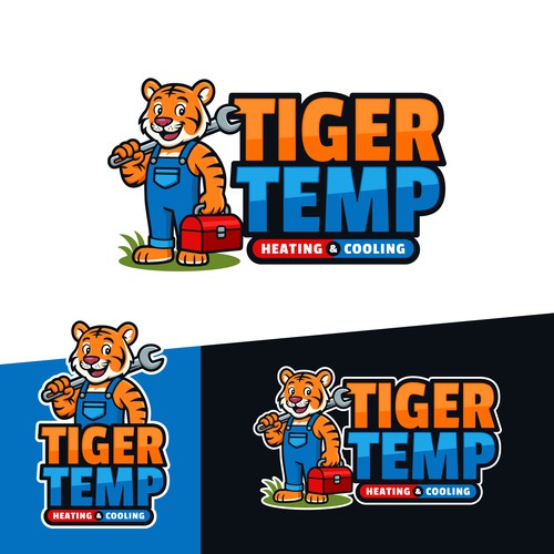Modern colorful cartoon Tiger logo for heating and air