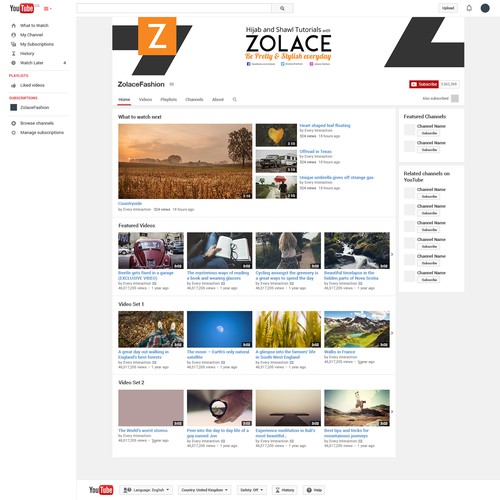 Youtube Banner for Zolace Fashion