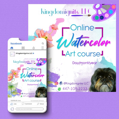 Online watercolor art course flyer
