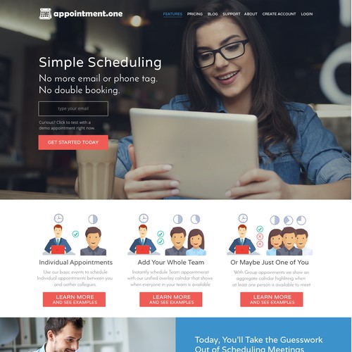 Landing page for appointment scheduling app