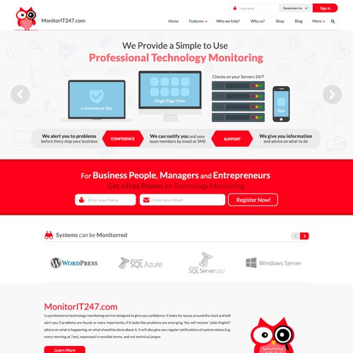 Landing page for MonitorIT247