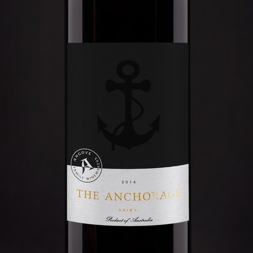 A modern wine label for "The Anchorage" winery.