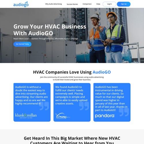 AudioGO HVAC Business Landing Page