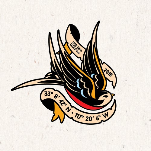 A unique surf apparel company logo with vintage sailor tattoo style