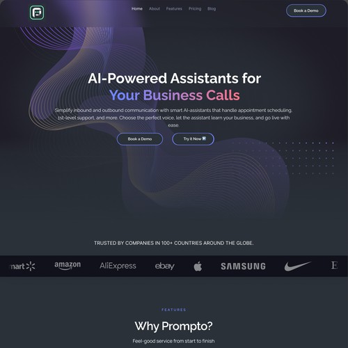 Prompto AI – High-Tech SaaS Landing Page for AI Phone Assistants