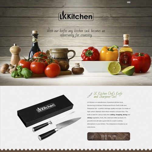 Design a website for LK Kitchen with green and wooden elements