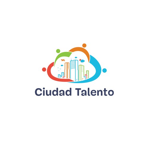 creative city illustration based on hightech and collaborative cloud for Ciudad talento logo