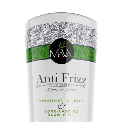 Label design for upscale anti frizz hair care line