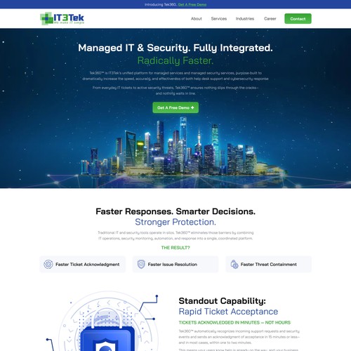 IT Service firm homepage for new service.