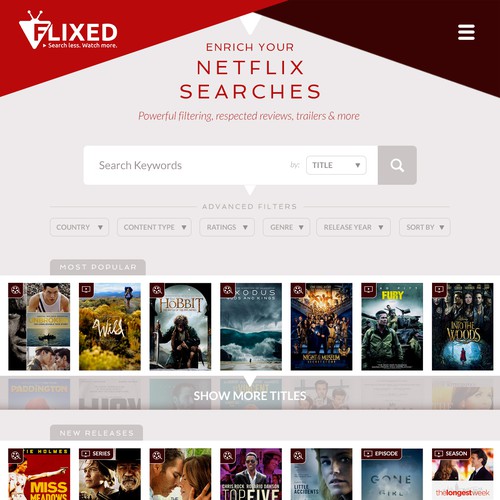 Clean, cutting edge design for Flixed, a Netflix sorting service