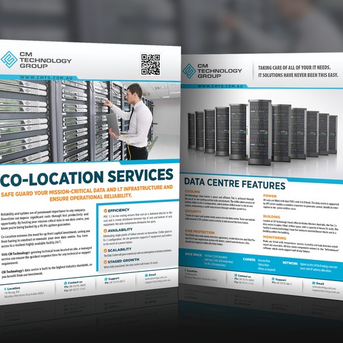 Design a flyer for CM Technology Data Centre/Co-location services.