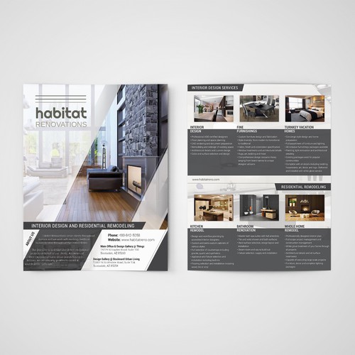 A stylish 2-sided handout for interior design/remodeling business